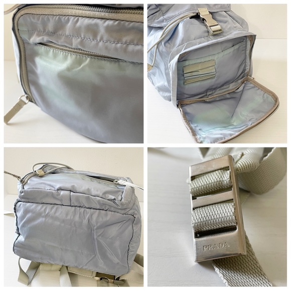 Prada blue nylon gray trim small buckle flap backpack - Picture 3 of 11